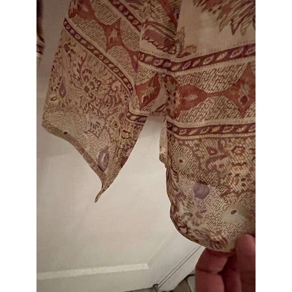 Vintage Burberrys Women's Paisley Brown Sheer 14 Button Down Shirt Corpcore boho - Picture 5 of 8